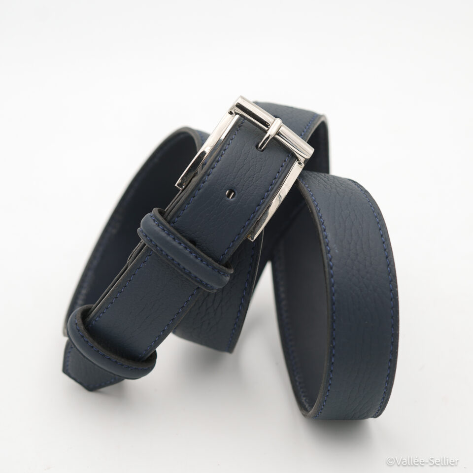 Ceinture doublée bleue, boucle Poursin.