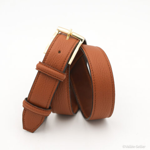 Ceinture doublée marron 30 mm, boucle Poursin.