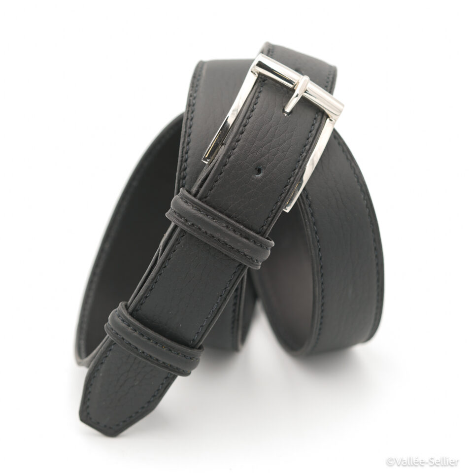 Ceinture doublée noire 30 mm, boucle Poursin