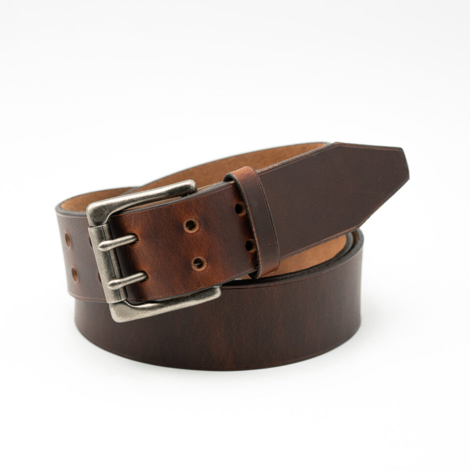 Ceinture sellier 40 mm, boucle double No 16 Laiton finition Nickel vieilli.